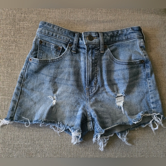 Lucky Brand Blue Distressed Jean Shorts Womans Size 0 Highrise - Picture 1 of 5